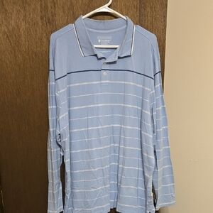 coolibar Men's Light Blue Polo with White Stripes